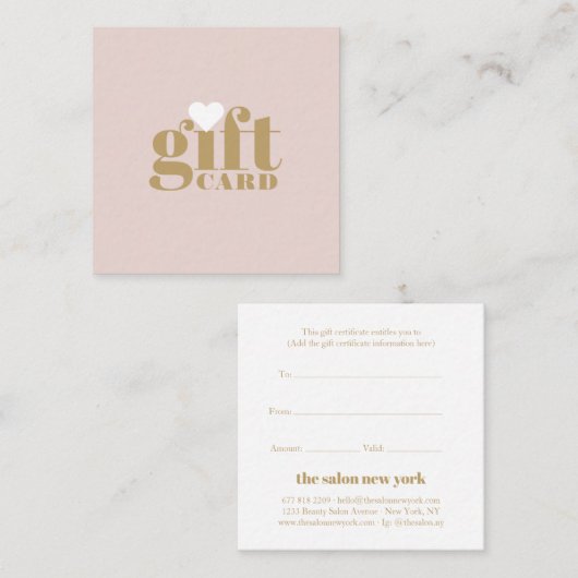 トレンディーピンク金ゴールドタイポグラフィサロンギフト券 割引カード (正面/裏面)