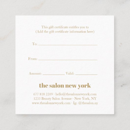 トレンディーピンク金ゴールドタイポグラフィサロンギフト券 割引カード (裏面)
