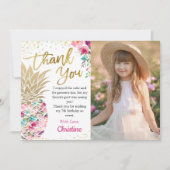 トレンディーピンク金ゴールドパイナップルフローラ熱帯写真 サンキューカード (正面)