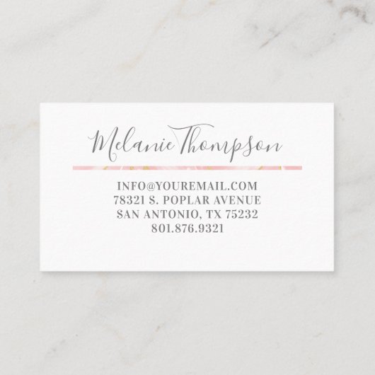 トレンディーピンク金ゴールドマーブルメイクアップヘアサロン 名刺 (裏面)