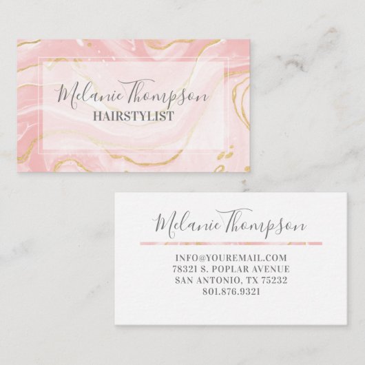 トレンディーピンク金ゴールドマーブルメイクアップヘアサロン 名刺 (正面/裏面)