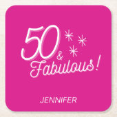 トレンディーピンク50と素晴らしい スクエアペーパーコースター (正面)