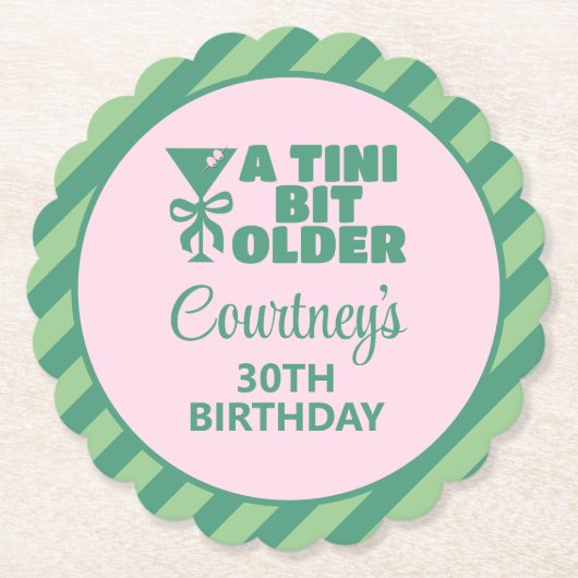 トレンディーピンク&グリーンA Tiniビット30歳の誕生日 ペーパーコースター (正面)