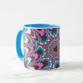 トレンディーピンク、ブラウン、ライトブルーのフラクタル マグカップ (正面左)