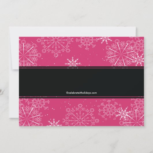 トレンディーピンク&ブラックスノーフレークズホリデーパーティ 招待状 (裏面)