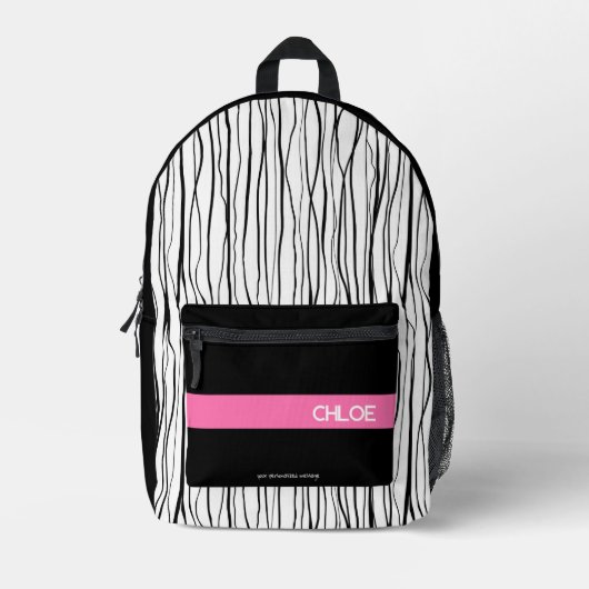 トレンディーピンク&ブラックバックパパーソナライズされたック プリントバックパック (正面)