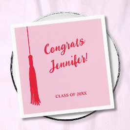 トレンディーピンク&レッド2024グラッドタッセル卒業 スタンダードカクテルナプキン