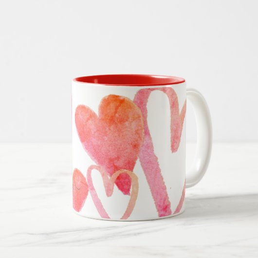 トレンディーピンク&赤いハートズモノグラムヴァレンティネス2-T ツートーンマグカップ (正面右)