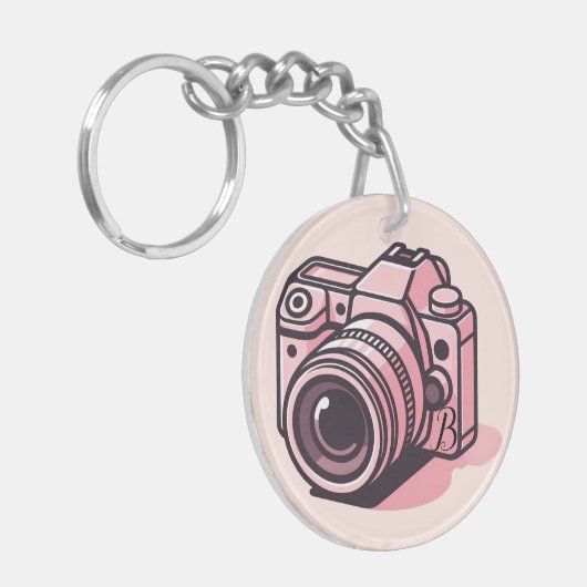 トレンディーピンクDSLRカメラ撮パーソナライズされた影 キーホルダー (正面左)