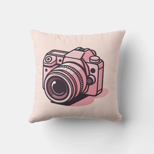 トレンディーピンクDSLRカメラ撮パーソナライズされた影 クッション (裏面)