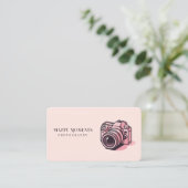 トレンディーピンクDSLRカメラ撮パーソナライズされた影 名刺 (スタンド正面)