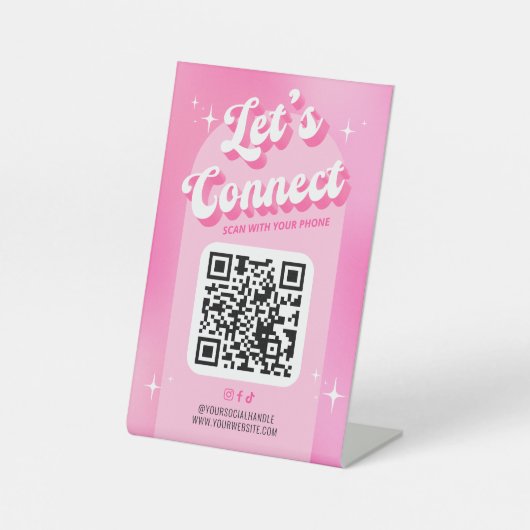 トレンディーピンクGroovy Let's Connect Scannable QR Code 台座サイン (正面)
