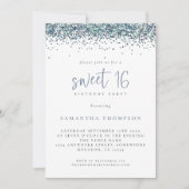 トレンディーピーコックブルーグリッタースウィート16誕生日 招待状 (正面)