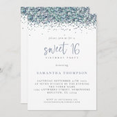 トレンディーピーコックブルーグリッタースウィート16誕生日 招待状 (正面/裏面)