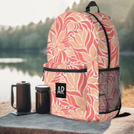 トレンディーピーチモダンオレンジ花柄の花 プリントバックパック