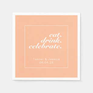 トレンディーピーチ&ホワイトミニマモダンリスト結婚ズ スタンダードカクテルナプキン