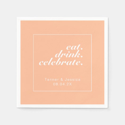 トレンディーピーチ&ホワイトミニマモダンリスト結婚ズ スタンダードカクテルナプキン (正面)