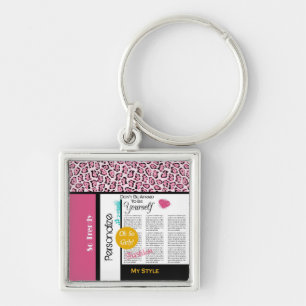 トレンディーファッションニュースプリントPink Leopard and Name キーホルダー