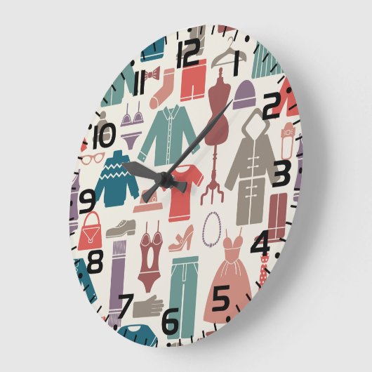 トレンディーファッションパタスタイリッシューン衣服図 ラージ壁時計 (傾斜)
