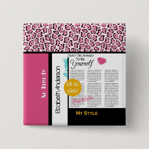 トレンディーファッションNewsprint Pink Leopard and Name 缶バッジ