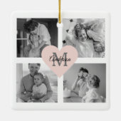 トレンディーファミリー写真イニシャルとピンクハート セラミックオーナメント (裏面)