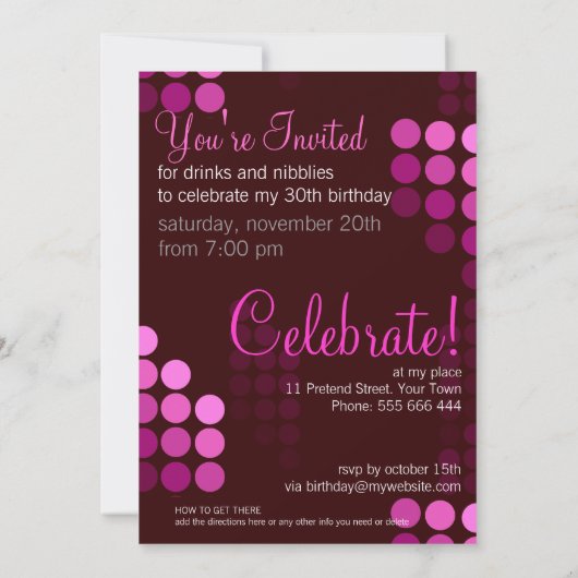 トレンディーファンキーピンクパーティー誕生日招待状(5 x 7) 招待状 (裏面)