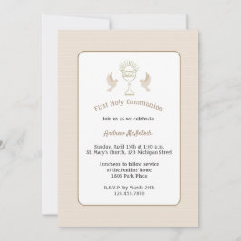 トレンディーファーストコミュニオンタンストライプズウィズチャリス 招待状