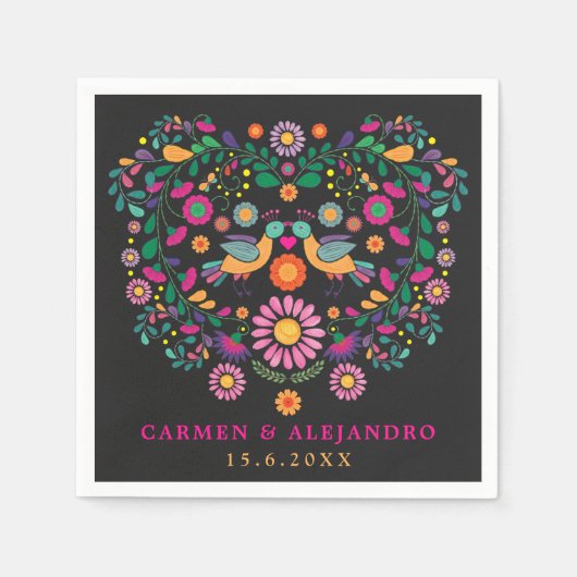 トレンディーフィエスタメキシコフラワーパターンウェディングパーティー スタンダードカクテルナプキン (正面)