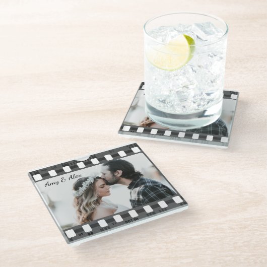 トレンディーフィルムリール映画パーソナライズされた写真枠 ガラスコースター (アングル)