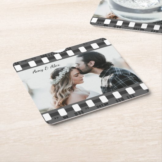トレンディーフィルムリール映画パーソナライズされた写真枠 スクエアペーパーコースター (アングル)