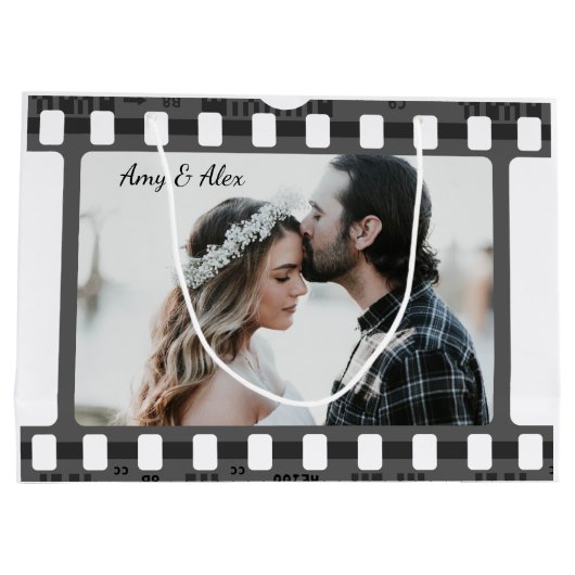 トレンディーフィルムリール映画パーソナライズされた写真枠 ラージペーパーバッグ (裏面)