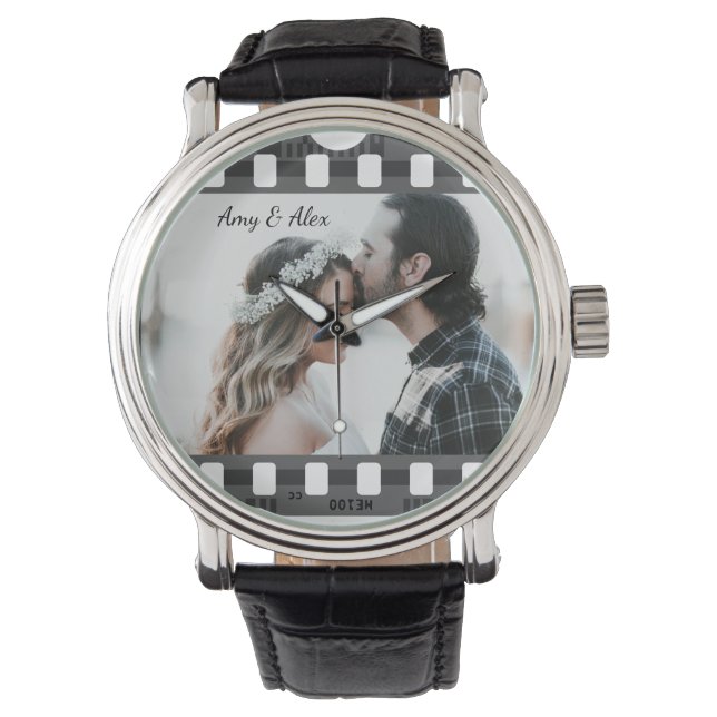 トレンディーフィルムリール映画パーソナライズされた写真枠 腕時計 (正面)