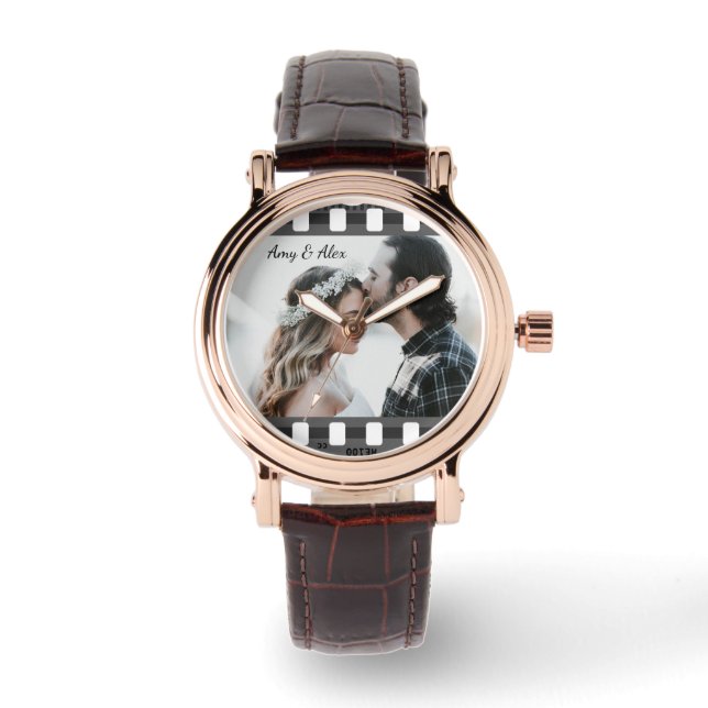 トレンディーフィルムリール映画パーソナライズされた写真枠 腕時計 (正面)