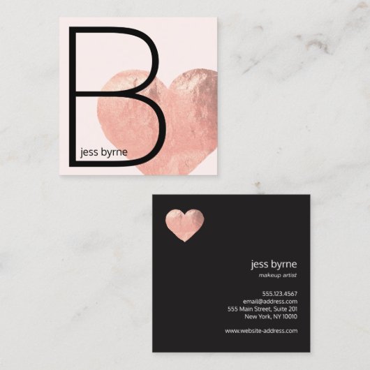 トレンディーフェイクバラゴールドフォイルハートピンク美しい スクエア名刺 (正面/裏面)
