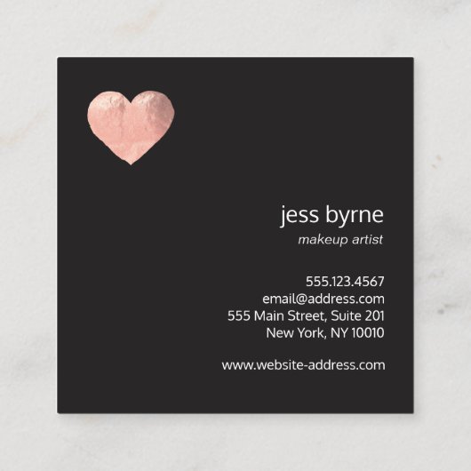 トレンディーフェイクバラゴールドフォイルハートピンク美しい スクエア名刺 (裏面)