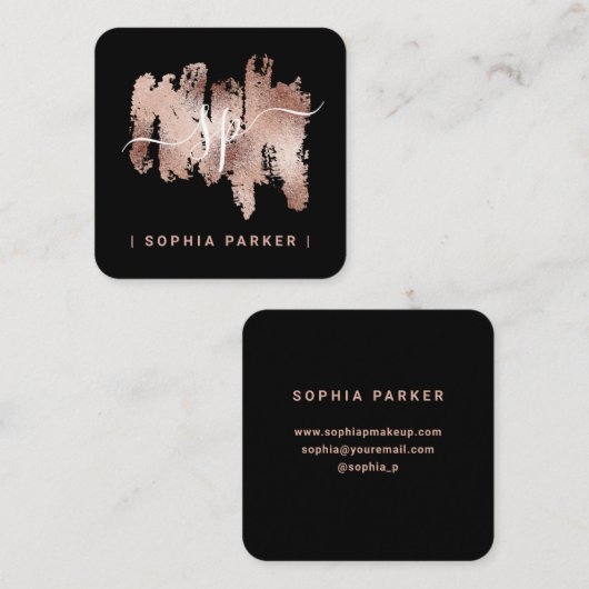 トレンディーフェイクバラ金ゴールドオンブラック |モノグラム スクエア名刺 (正面/裏面)