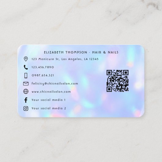 トレンディーフェイクホログラフィネイルサロンブランディング 名刺 (裏面)