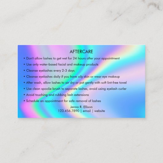 トレンディーフェイクホログラフィーラッシュアフターケア指示 名刺 (裏面)