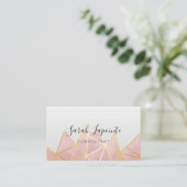 トレンディーフェイク金ゴールドおよびバラピンクジオメトリックQRコード 名刺 (スタンド正面)