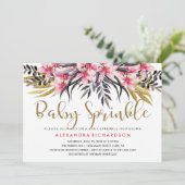 トレンディーフェイク金ゴールドグリッターフローラベビー散布 招待状 (スタンド正面)