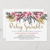 トレンディーフェイク金ゴールドグリッターフローラベビー散布 招待状 (正面/裏面)