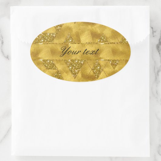 トレンディーフェイク金ゴールドグリッター三角形 楕円形シール (バッグ)
