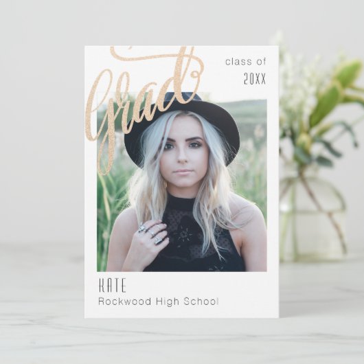 トレンディーフェイク金ゴールドスパークルグラッド発表/招待状 招待状 (スタンド正面)