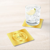 トレンディーフェイク金ゴールドモダンモノグラムエレガントテンプレート スクエアペーパーコースター (インサイチュ)