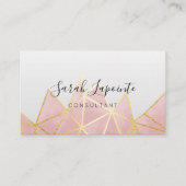 トレンディーフェイク金ゴールド&バラピンクジオメトリックデザイン 名刺 (正面)