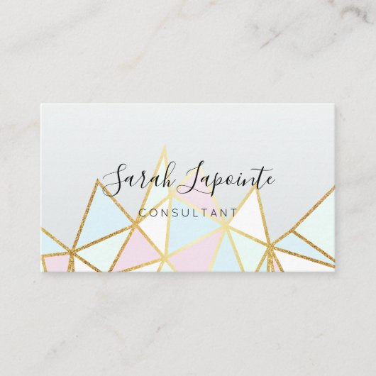 トレンディーフェイク金ゴールド&パステルジオメトリックデザイン 名刺 (正面)