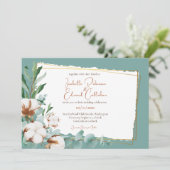 トレンディーフェイク銅箔コットンバッドティール(緑がかった色)結婚ズ 招待状 (スタンド正面)