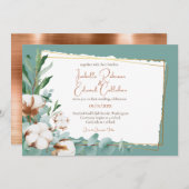 トレンディーフェイク銅箔コットンバッドティール（緑がかった色）結婚ズ 招待状 (正面/裏面)