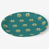 トレンディーフェスティバルクリスマスティール（緑がかった色）&金ゴールドデイジー ペーパープレート (アングル)