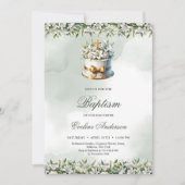 トレンディーフェスティバルケーキ金ゴールドクロスイバプテスマ 招待状 (正面)